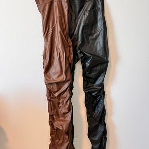 Missy Empire Black and Brown High Waisted Ruched PU Trousers